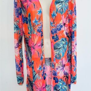 Vibrant Floral Swim Coverup - Orange and Blue